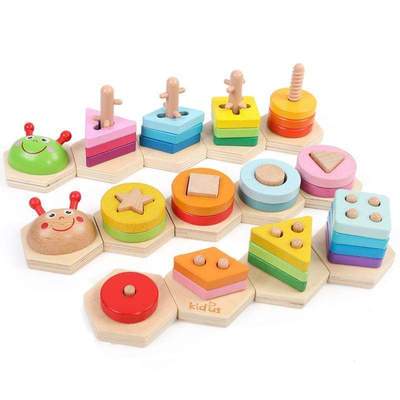 Toyzino Wooden Shape Sorting Puzzle for Hands-On Stacking Play